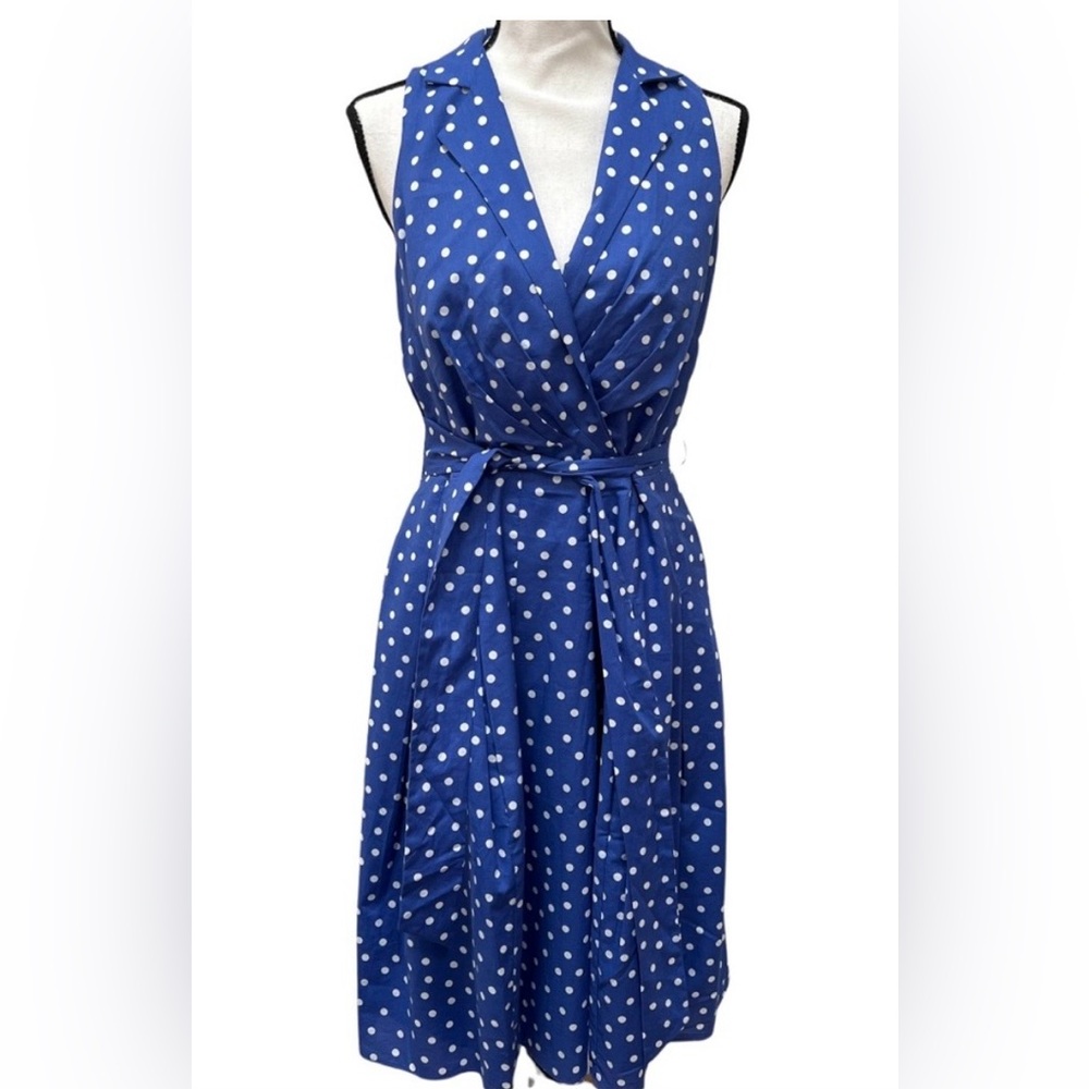 Black Label Evan Picone Sz 4 Blue Polka Dot Wrap Dress
